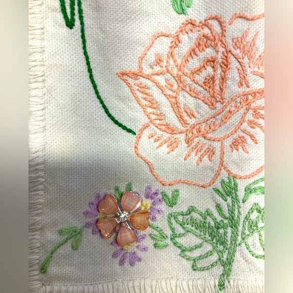 Handmade Upcycled Denim Crossbody Purse, Embroidered, Handstitched, Vintage - Picture 3 of 5